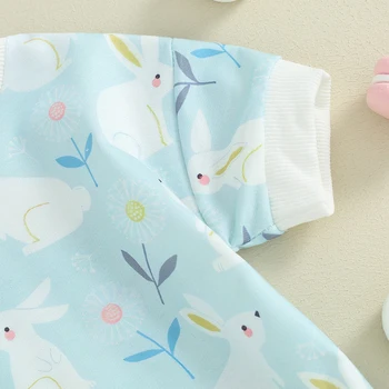 Пасхальная одежда для новорожденных девочек, комбинезон-боди с милым принтом кролика, первый Пасхальный наряд для маленьких девочек