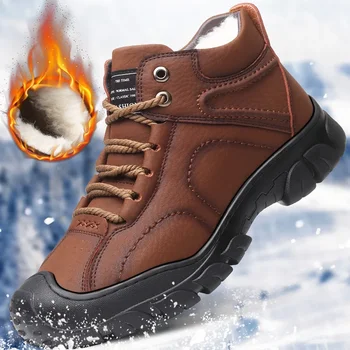Зимние ботинки 2024 года, Мужские ботинки на износостойкой подошве, шерстяные Теплые комфортные зимние прогулочные ботинки, нескользящая мужская хлопчатобумажная обувь
