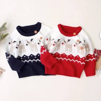 Рождественский свитер для новорожденных от 0 до 24 м, Вязаная детская одежда, свитера для мальчиков, кардиган с оленями для девочек, свитер для мальчиков, детский трикотажный джемпер
