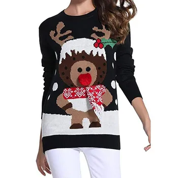 Женский Рождественский свитер, зимний повседневный свитер с мультяшным Рождественским рисунком лося, свитер Kawaii, пуловер, Рождественский Новогодний джемпер, топы, трикотаж