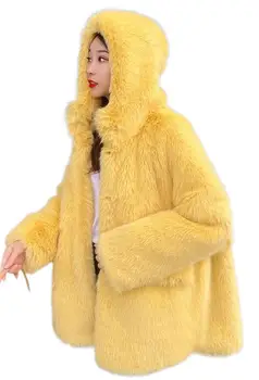 Зимняя женская одежда 2023 года, утепленное пальто из искусственного меха средней длины с капюшоном, новинка зимы