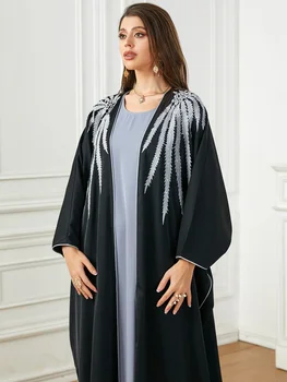 Свободный мусульманский комплект, женское платье, арабские Дубайские абайи, кардиган с рукавами 