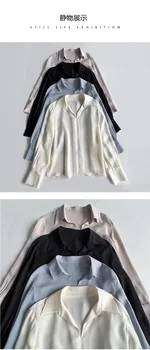 Женская однотонная блузка с отложным воротником и пуговицами, осень 2023, универсальные повседневные универсальные рубашки с длинными рукавами