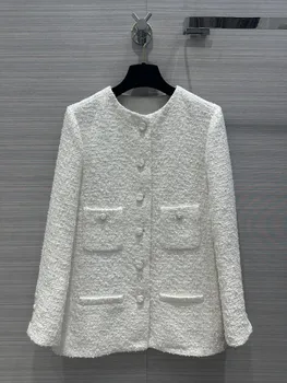 Шелковое пальто 2023 года, классический круглый вырез, версия H для продвинутой атмосферы и A Sa! кожа белая, элегантный темперамент