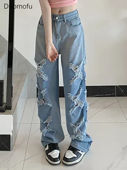 Duomofu, Шикарные открытые Свободные повседневные женские джинсы по-американски, весенние Новые Классические женские джинсы с высокой талией, облегающие Модные Джинсы полной длины