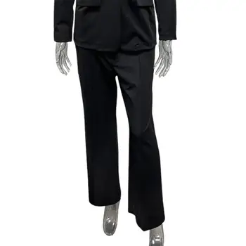 Демисезонный Женский костюм, брюки со средней посадкой, Ширинка на молнии, Прямые, широкие, однотонные Офисные Женские Длинные брюки pantalones de mujer