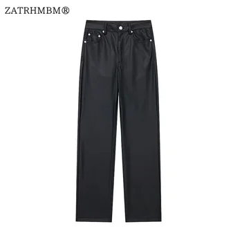 Женские осенние прямые брюки ZATRHMBM 2023, новая мода, Винтажные боковые карманы, Ширинка на молнии, Женские брюки с высокой талией, Mujer