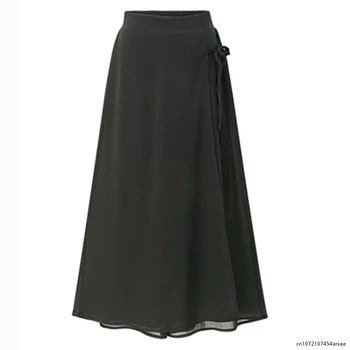 Летняя юбка оверсайз в европейском стиле, женские брюки, Повседневные Свободные шифоновые брюки длиной до икр, Черные Широкие женские брюки