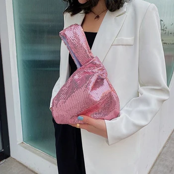Женская сумка с блестящим узлом на запястье, роскошная дизайнерская модная вечерняя сумочка-клатч для женщин и девочек, многоразовая мини-сумка-тоут