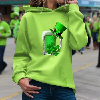 Женская мода Saint P Festival Green Специальная тема, свитер с карманом и длинными рукавами, топ, 1 длинная толстовка