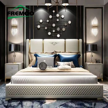 Роскошные мягкие кровати Современная мебель для спальни Дизайнерская кожаная кровать размера 