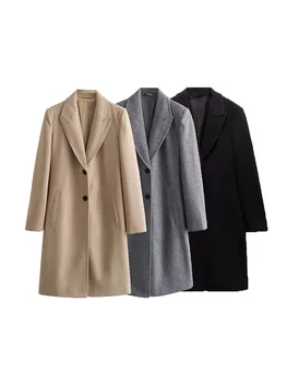ZADATA 2023 новое осенне-зимнее женское однотонное модное базовое универсальное простое теплое утолщенное длинное пальто