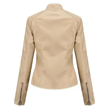 Женская куртка из искусственной кожи, куртка из искусственной кожи, стильная женская байкерская куртка из искусственной кожи, приталенное ветрозащитное пальто с воротником-стойкой