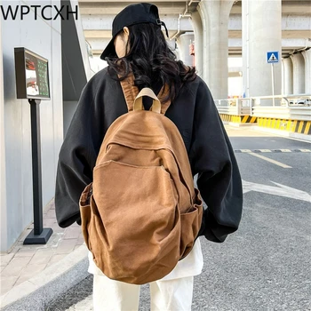 Женский рюкзак, однотонный школьный рюкзак, рюкзак для студентов колледжа, мужские рюкзаки большой емкости, дорожная холщовая сумка в стиле Харадзюку