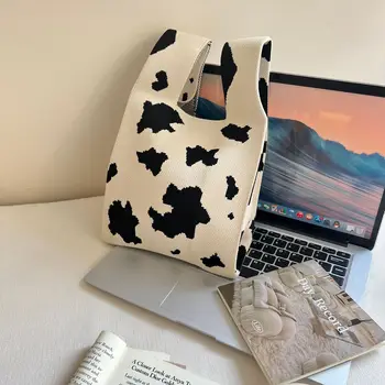 Женская сумка с ручкой молочного цвета, вязаный шерстяной дизайн, модный тренд, женская сумка на плечо, подмышки, сумки для покупок, дорожные сумки-тоут