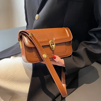 2023 Модная маленькая сумка, винтажные женские сумки-мессенджеры из искусственной кожи, женская повседневная однотонная сумка через плечо подмышками