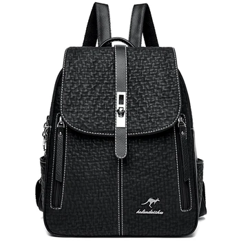 Черный школьный ранец большой емкости для девочек-подростков, Многофункциональные повседневные женские дизайнерские рюкзаки, Модный рюкзак из искусственной кожи.