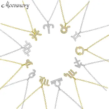 Ожерелья Moonmory из стерлингового серебра 925 пробы с двенадцатью Созвездиями, циркон, цельный камень, подарок на День Святого Валентина для влюбленных 2021, женские ювелирные изделия