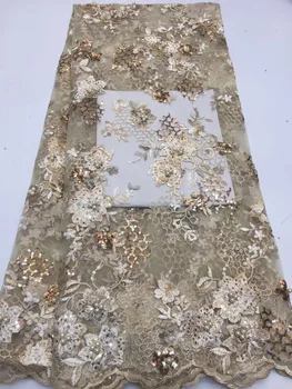 Кружевная ткань из тюля с жемчугом и 3D Цветами, Свадебная Кружевная аппликация, Африканское Серое платье, Корейская кружевная ткань Для платья RF427