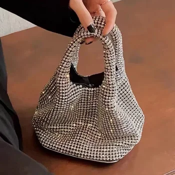 Модные сумки для женщин, новая сумка-ведро с бриллиантовой инкрустацией, сумка-цепочка с бриллиантами, ручная сумка-мессенджер, сумки для женщин, мягкая поверхность