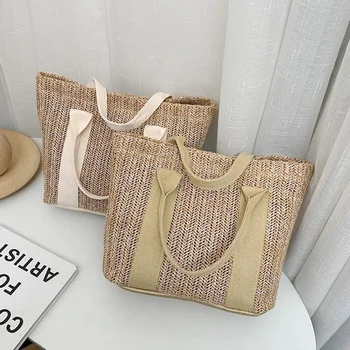 Летние трендовые соломенные сумки, новые популярные сумки хитового цвета для женщин, сумка-тоут на молнии в тон