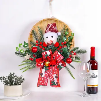 Рождественский искусственный венок, венок для снеговика с сосновой шишкой, Праздничная гирлянда, венок для Санта-Клауса, венок для лося с ягодой из сосновой шишки