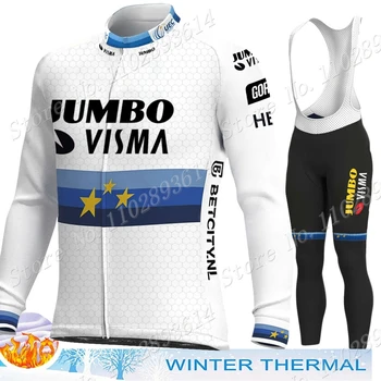 Зимний комплект из джерси Европейской команды Jumbo Visma 2023 для велоспорта с длинным рукавом, Велосипедная одежда для шоссейных гонок, Велосипедная куртка, костюм, Брюки, Майо
