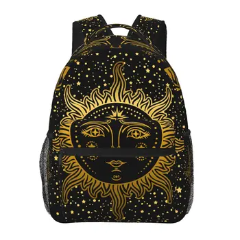 Мужской Женский рюкзак в стиле ретро Gold Sun Face Art, Школьный ранец для женщин, мужская модная сумка 2023, Студенческий рюкзак для книг