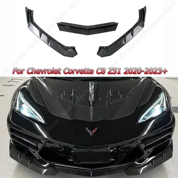 Для Chevrolet Corvette C8 Z51 2020 2021 2022 2023+ Передний бампер автомобиля, спойлер, сплиттер, черный глянец, модификация экстерьера