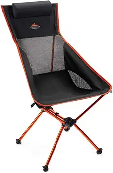 Легкий походный стул с высокой спинкой на открытом воздухе с подголовником и чехлом для переноски -