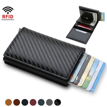 Тонкий Алюминиевый мужской кошелек из углеродного волокна ID Держатель кредитной карты Мини-кошелек с защитой от RFID, Автоматический Всплывающий Чехол для банковских карт, Черные Кошельки