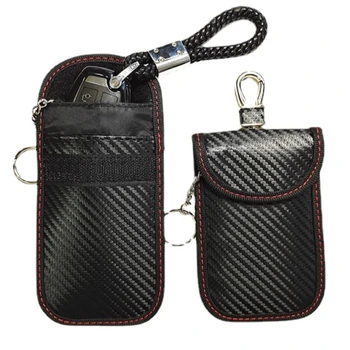 Сумка для ключей от автомобиля, мужская сумка для ключей из углеродного волокна, черная, с двойным экраном RFID, многофункциональная, простая, однотонная женская сумка для ключей оптом
