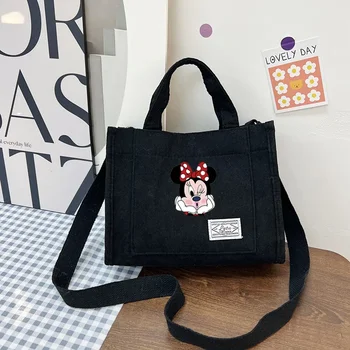 Disney Minnie Mouse, Вельветовая повседневная женская сумка-тоут, хлопковая холщовая сумочка, женские маленькие квадратные сумки-мессенджеры для покупок