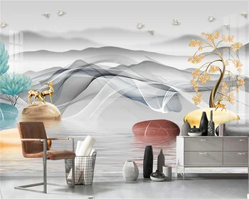 beibehang Customize papier peint новый современный китайский стиль абстрактный пейзаж тушью линия дыма фоновые обои