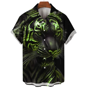 Гавайская мужская рубашка с животным тигровым принтом, мужская одежда 