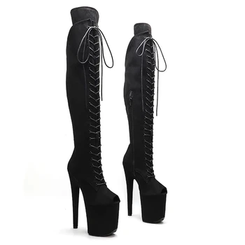 LAIJIANJINXIA/ Новые замшевые туфли для танцев на шесте 20 см/ 8 дюймов, сапоги на платформе на высоком каблуке с открытым носком, сапоги для танцев на шесте