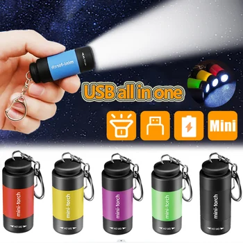 USB Перезаряжаемый светодиодный Многофункциональный Карманный фонарик-брелок с сильным освещением, Водонепроницаемый мини-фонарик для походов на открытом воздухе, кемпинга