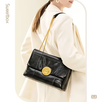 Модная сумка-тоут из натуральной кожи, женская сумка-мессенджер на цепочке, сумки через плечо большой емкости с сеткой, OL Sling Bag