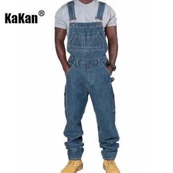 Kakan - Новые Универсальные мужские джинсы с Цельнокроеным ремешком в Европейском и американском стиле, простые джинсы свободного кроя с несколькими карманами K54-Q003