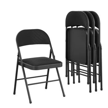 Металлический складной стул с тканевой обивкой премиум-класса, с двойными креплениями, черный, комплект из 4 предметов