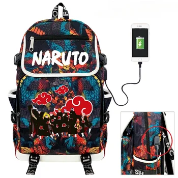 ГОРЯЧЕЕ аниме Наруто Облако Наруто Саске USB Рюкзак для зарядки Учащихся начальной и средней школы, Школьный ранец для мальчиков и девочек Аниме