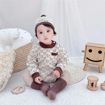 Комбинезон для малышей в корейском стиле с длинными рукавами для новорожденных девочек и мальчиков, модная хлопковая детская одежда с принтом