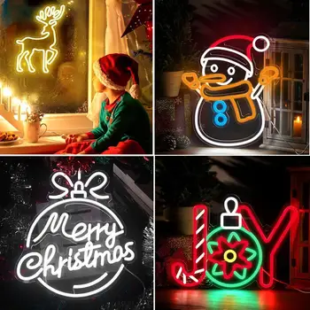 Рождественский светодиодный неоновый настенный светильник, украшение стен, Санта-Снеговик, Неоновая вывеска, Украшения для вечеринки в спальне, Праздничные ночные огни